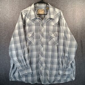 Wrangler Western Shirt Men 3XL Light Grey White Plaid Long Sleeved Flannel Pearl